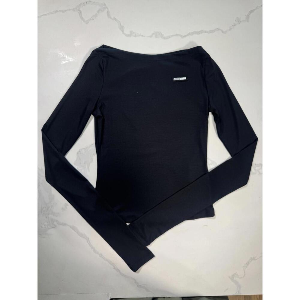 Miu Miu Ribbed jersey top Black Size large